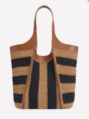 Boden Leather Straw Navy Natural Tote